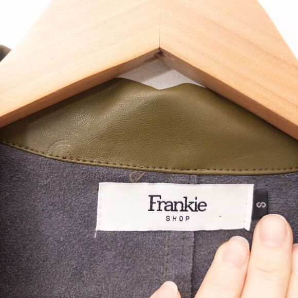 The Frankie Shop Zoeyy Faux Leather Wrap Dress Khaki Green Size Small - Picture 4 of 9